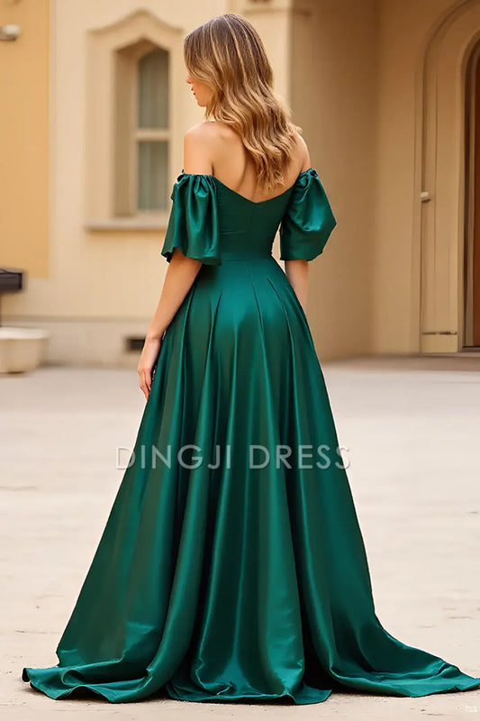 DingJiDress High Quality Dress Exquisite A Line Off Shoulder Sweetheart Pleated With Slit Long Prom Dress