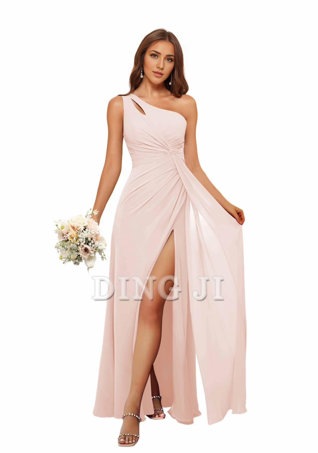 DingJiDress Bridesmaid Dresses A Line One Shoulder Pleated Side Fork Long Chiffon High Quality Formal Wear Dresses