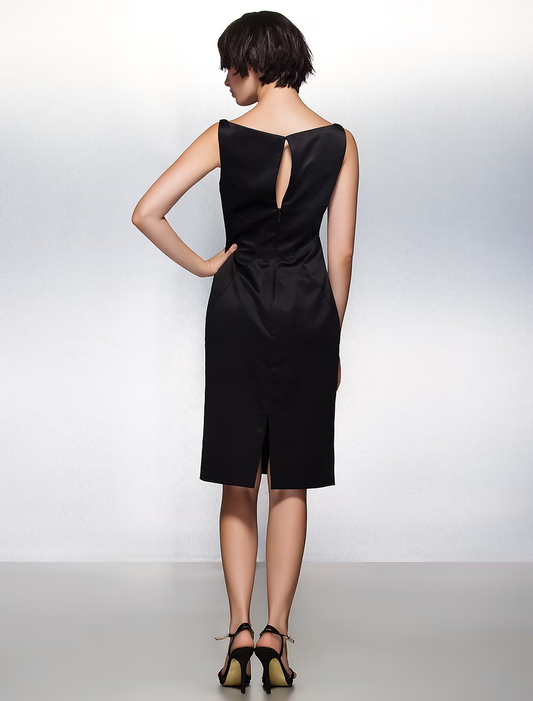 Party Dress Wedding Guest Knee Length Sleeveless Bateau Neck Satin with Pleats