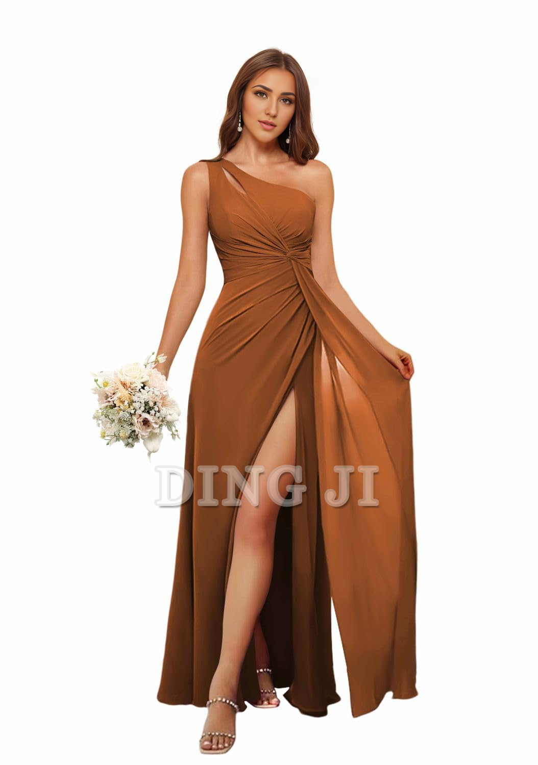 DingJiDress Bridesmaid Dresses A Line One Shoulder Pleated Side Fork Long Chiffon High Quality Formal Wear Dresses