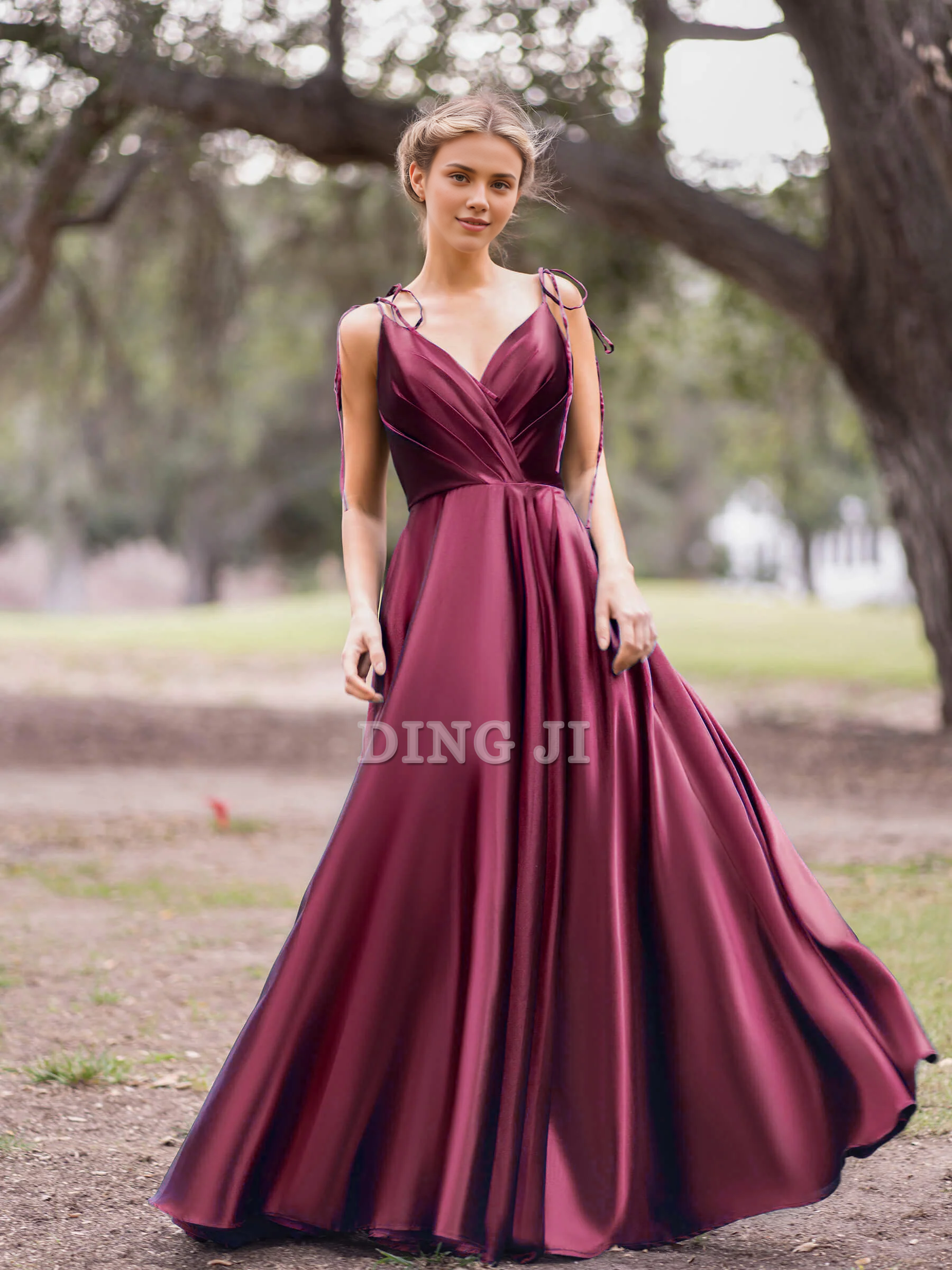 DingJiDress Evening Dress V Neck Lace up A-Line Pleated Floor Length High Quality Elegant Formal Wear Dresses Wedding Guest Dresses