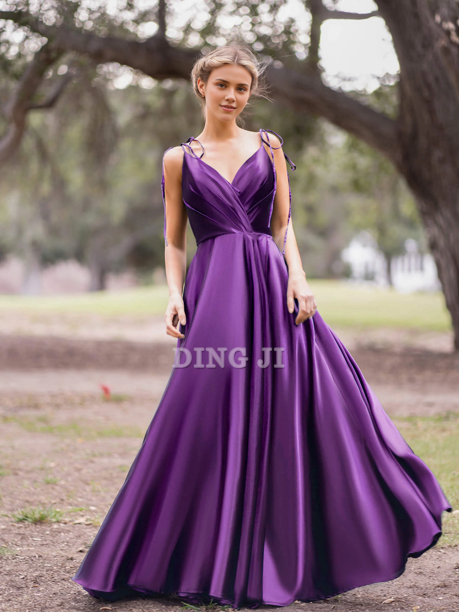 DingJiDress Evening Dress V Neck Lace up A-Line Pleated Floor Length High Quality Elegant Formal Wear Dresses Wedding Guest Dresses