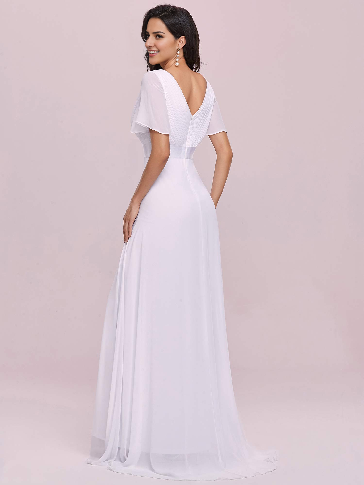 DingJiDress Wedding Dress V-Neck Short Sleeve Ruched Floor Length Formal Women's Dresses