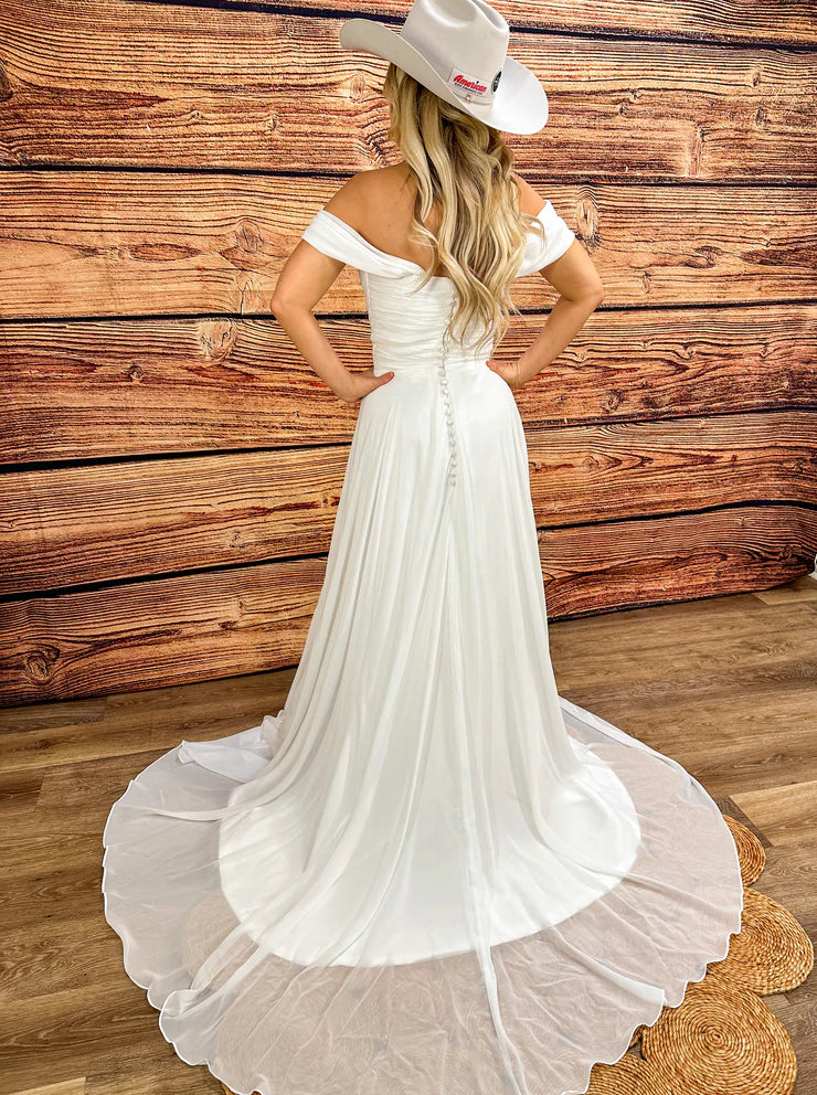 DingJiDress Elegant A-Line Dress With Off-The-Shoulder Straps Wedding Dress