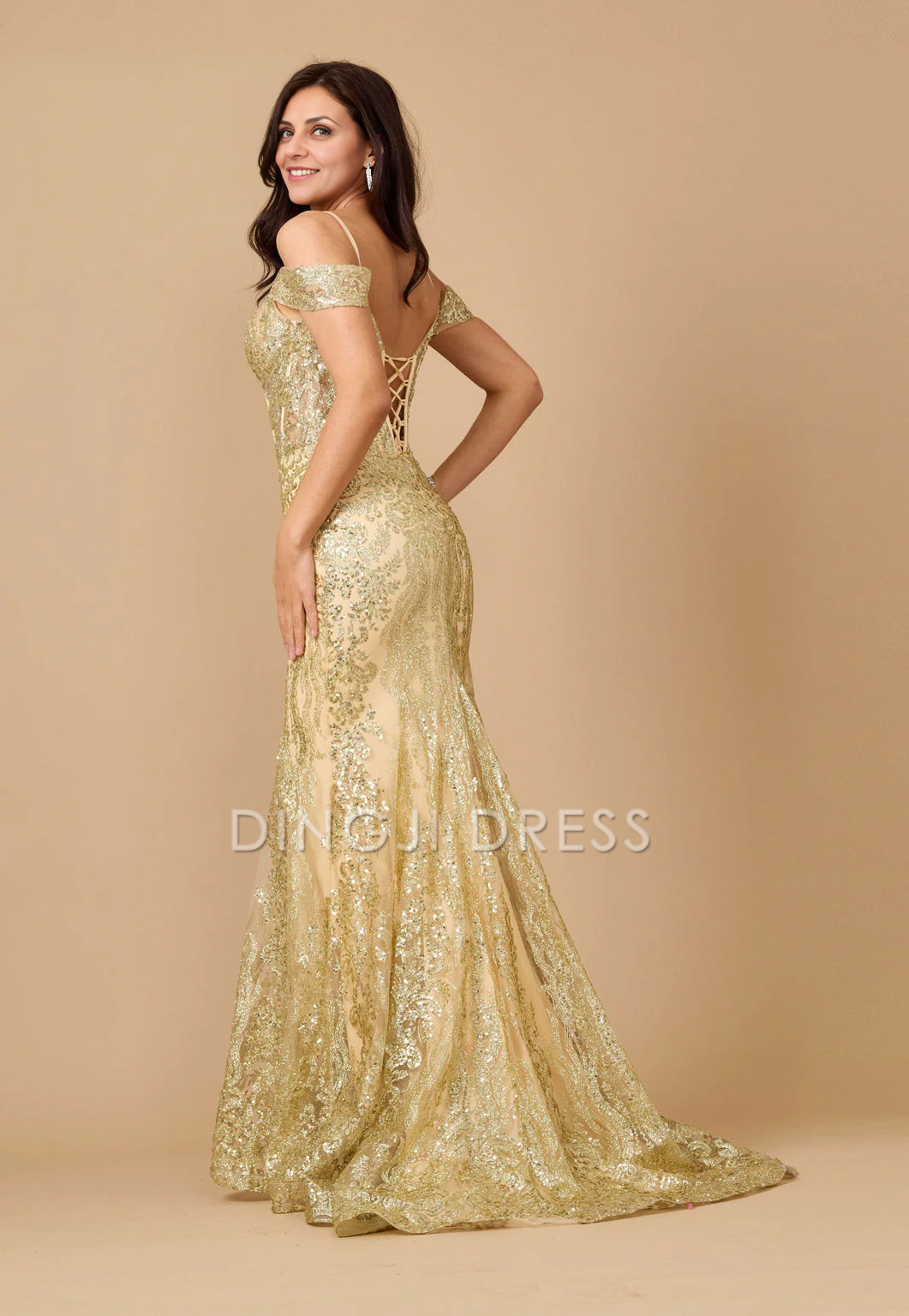 DingJiDress Evening Dress Charming Mermaid Off-Shoulder Spaghetti Strap Sequin Corset Sparkle Long Mother Of The Bride Dress