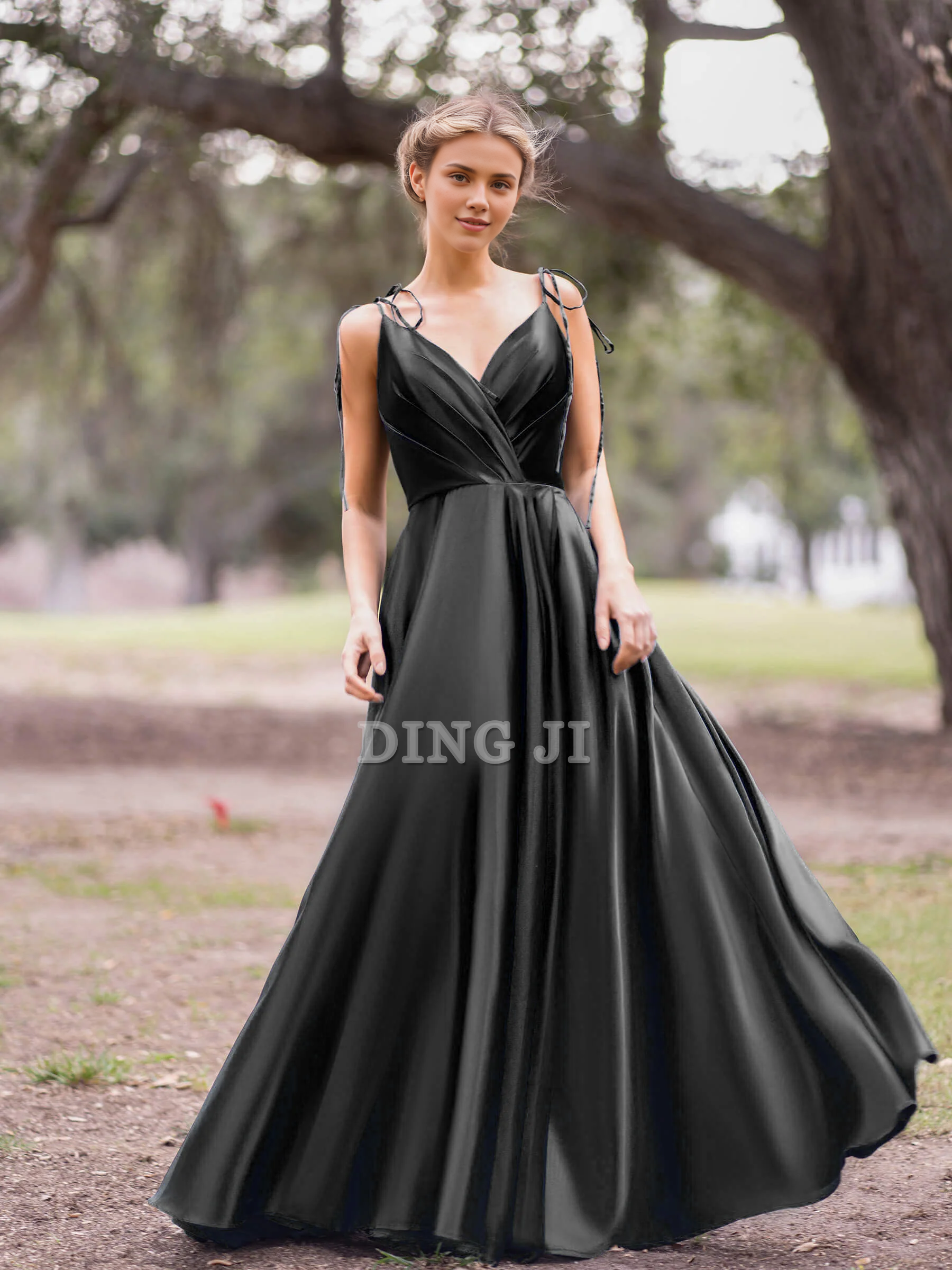 DingJiDress Evening Dress V Neck Lace up A-Line Pleated Floor Length High Quality Elegant Formal Wear Dresses Wedding Guest Dresses