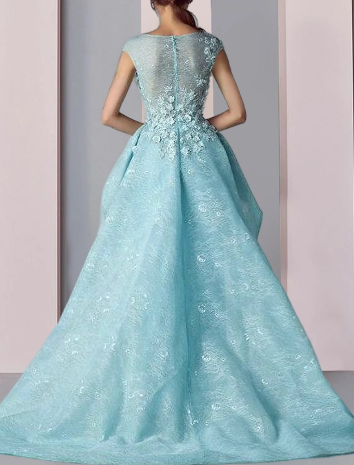 Sheath / Column Mother of the Bride Dress Formal Wedding Guest Party Elegant Scoop Neck Floor Length Lace Short Sleeve with Ruffles Appliques