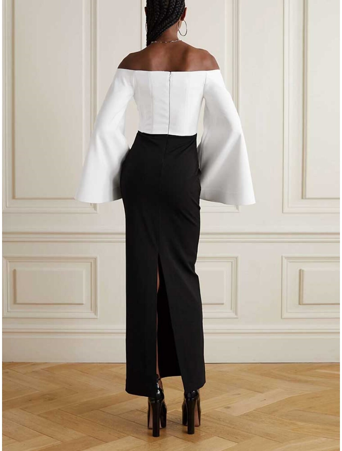 DingJiDress Sheath / Column Evening Gown Elegant Dress Formal Ankle Length Long Sleeve Scoop Neck Stretch Fabric with Ruched