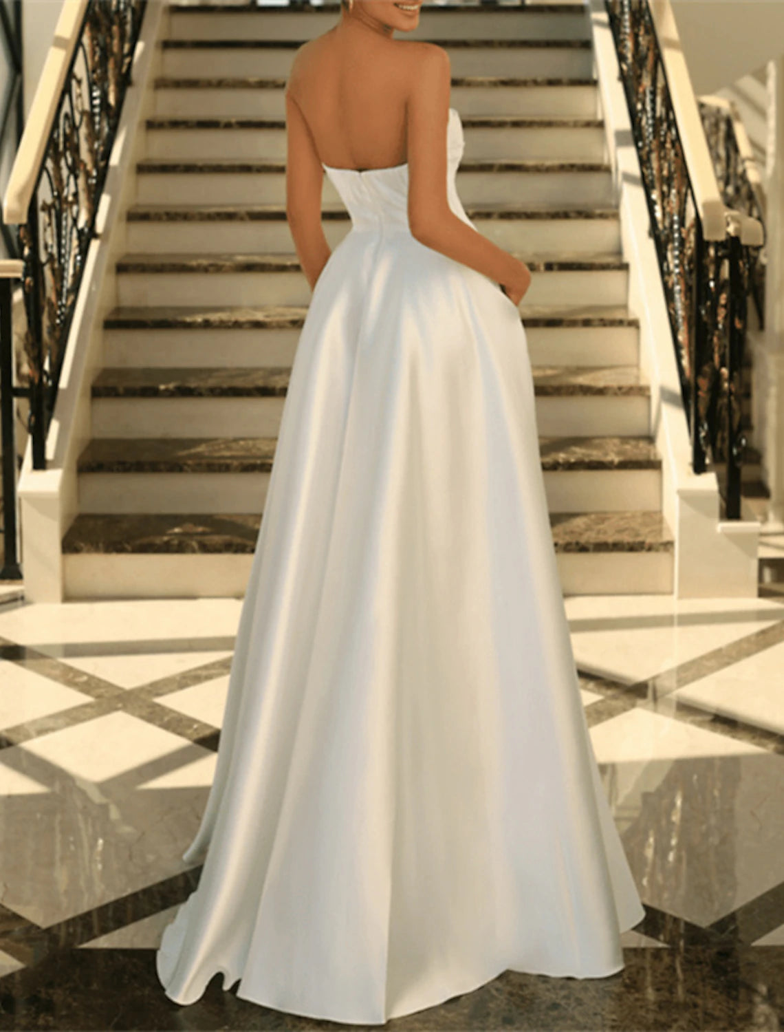 A-Line Evening Gown Elegant Black Dress Formal Masquerade Floor Length Sleeveless Strapless Satin with Ruched