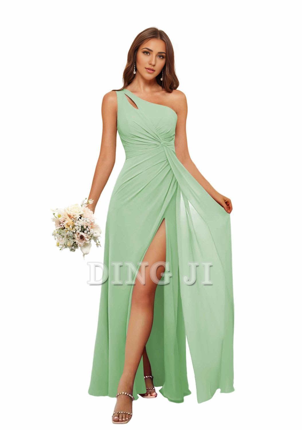 DingJiDress Bridesmaid Dresses A Line One Shoulder Pleated Side Fork Long Chiffon High Quality Formal Wear Dresses