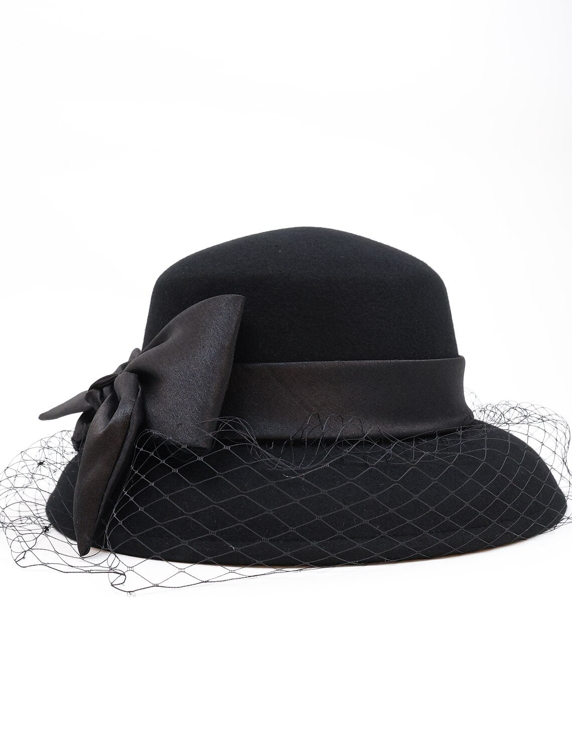 DingJiDress Autumn and Winter New British Versatile Wool Women's Banquet Mesh Winter Hat