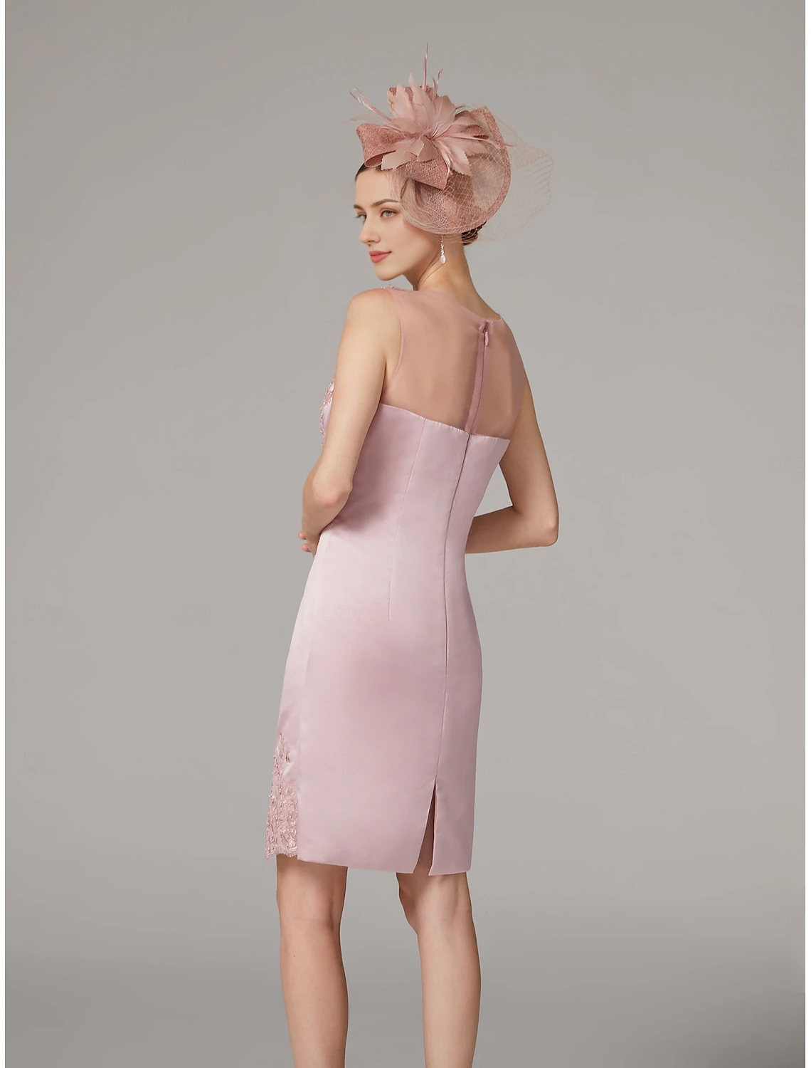 DingJiDress November December Autumn Winter Wedding Guest Dress Sheath / Column Dress Suit Vintage Plus Size Jewel Neck Knee Length Satin Lace 3/4 Length Sleeve Jacket Dresses with Appliques Mother of the Groom / Bride Dresses