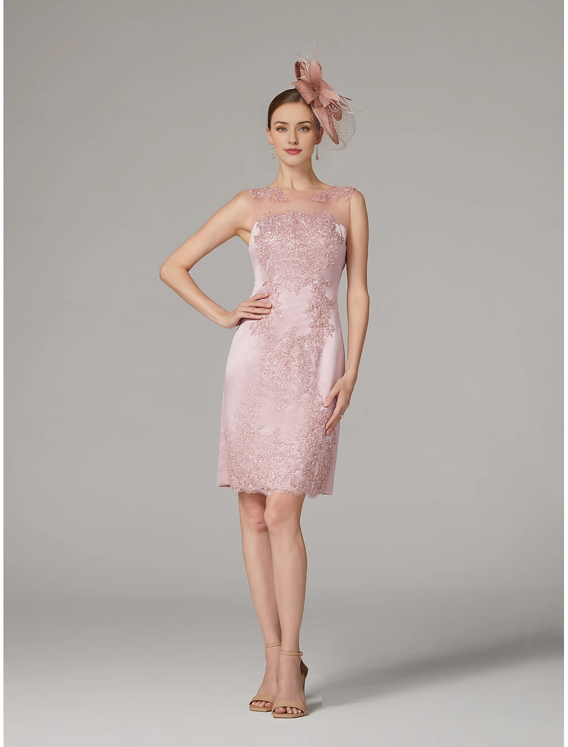 DingJiDress November December Autumn Winter Wedding Guest Dress Sheath / Column Dress Suit Vintage Plus Size Jewel Neck Knee Length Satin Lace 3/4 Length Sleeve Jacket Dresses with Appliques Mother of the Groom / Bride Dresses