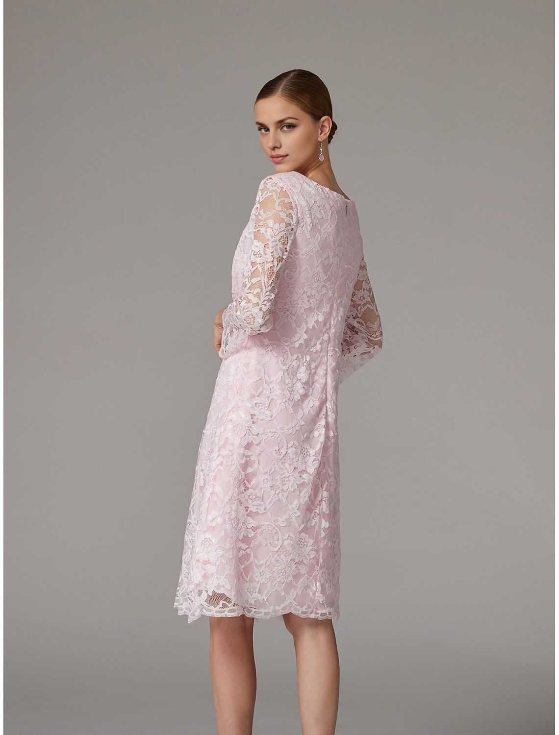 DingJiDress November December Autumn Winter Wedding Guest Dress A-Line Dress Suit Elegant Plus Size Jewel Neck Tea Length Lace Mother of the Groom / Bride Dresses