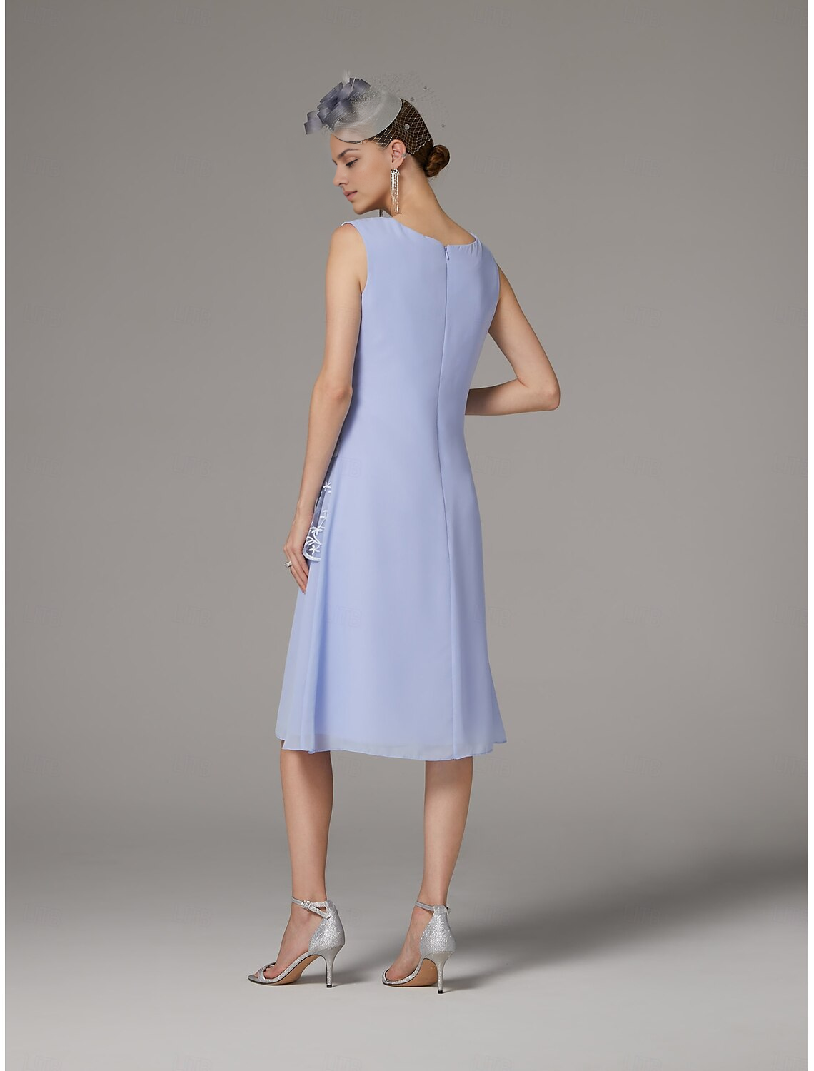 DingJiDress November December Autumn Winter Wedding Guest Dress Two Piece Sheath / Column Pantsuit Elegant Jewel Neck Tea Length Chiffon Lace Sleeveless Jacket Dresses with Appliques Mother of the Groom / Bride Dresses