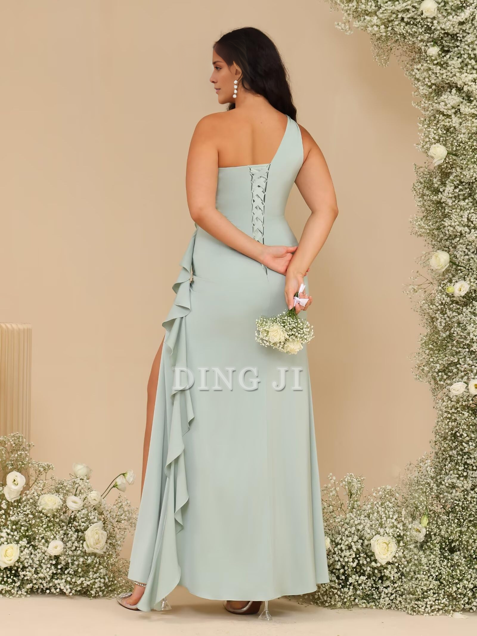 DingJiDress Bridesmaid Dresses One Shoulder Ruffle Pleated Side Fork Elegant Fashion Formal Wear Dresses