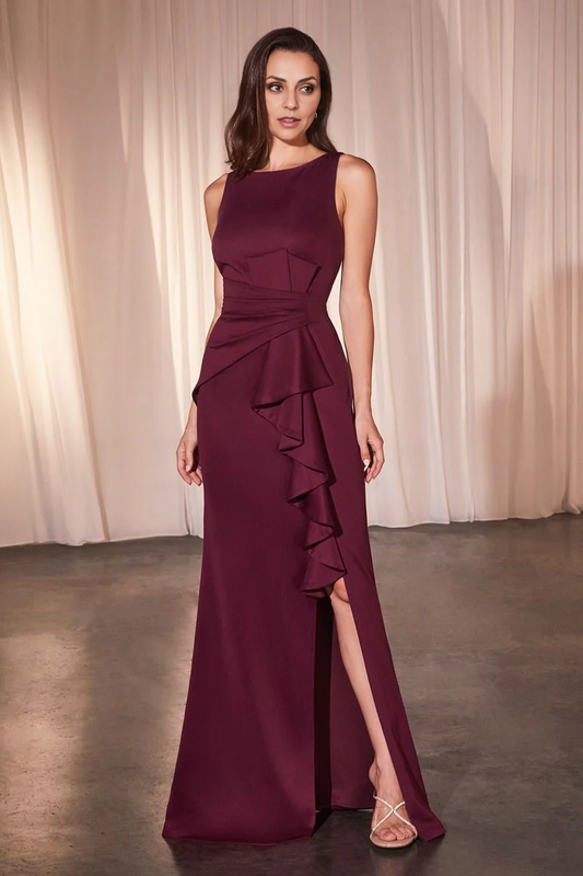 DingJiDress Evening Dress Sleeveless Round Neck Ruched Side Fork Fashion Dress Mother Of The Bride Dress