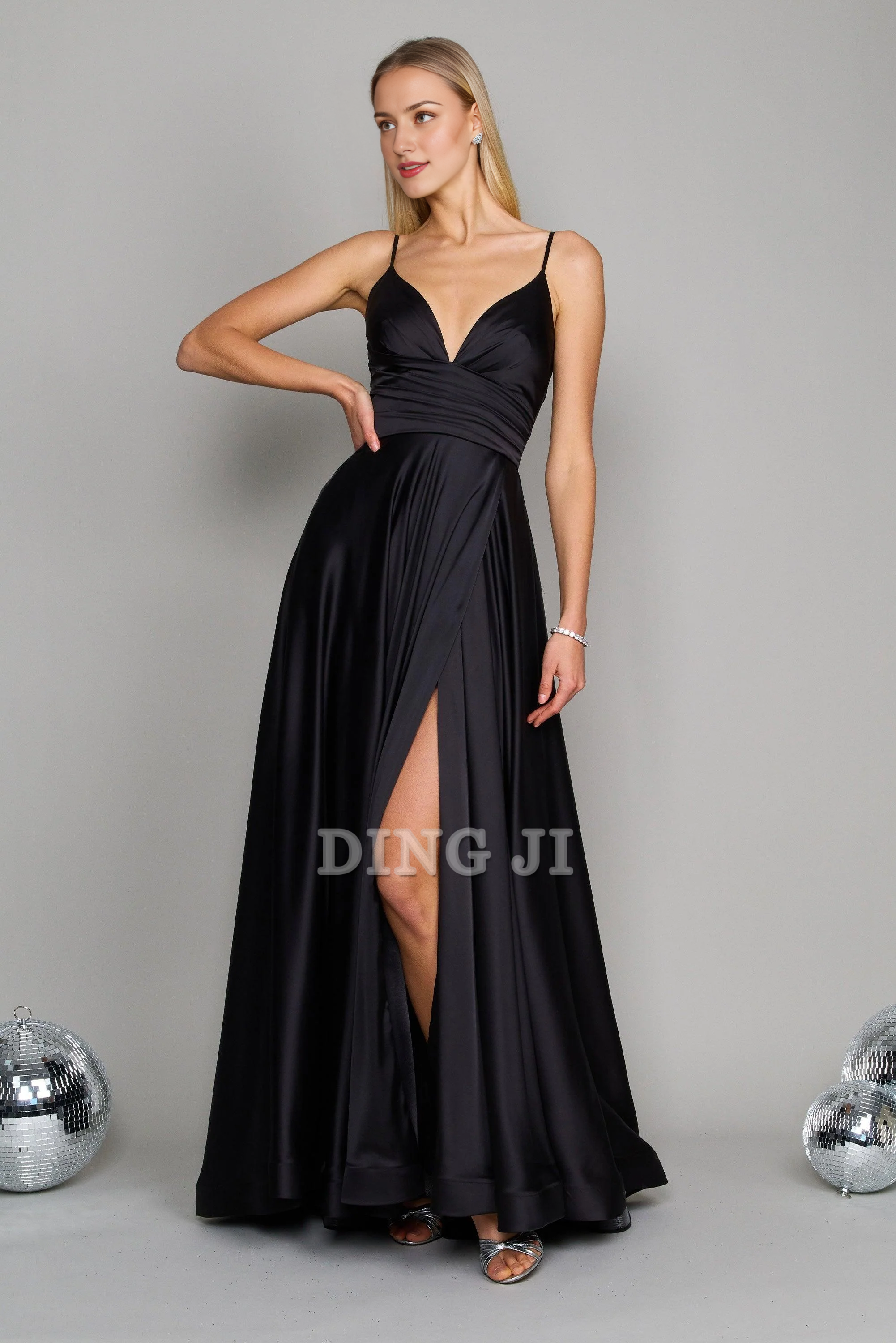 DingJiDress Bridesmaid Dresses High Quality Spaghetti Strap Deep V Neck Pleated Side Fork Exquisite Simple Dresses Wedding Guests Dresses