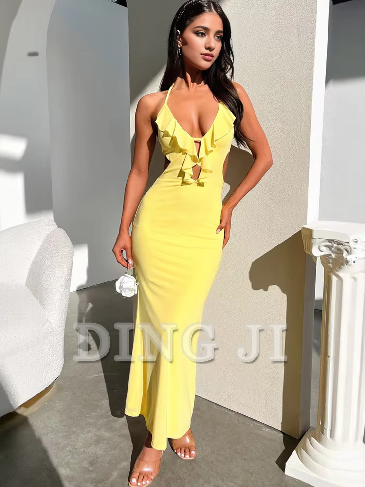 DingJiDress Evening Dress High Split Slim Sleeveless Sexy Dress Elegant Party Long Dresses Backless Bodycon Charming Formal Wear Dresses