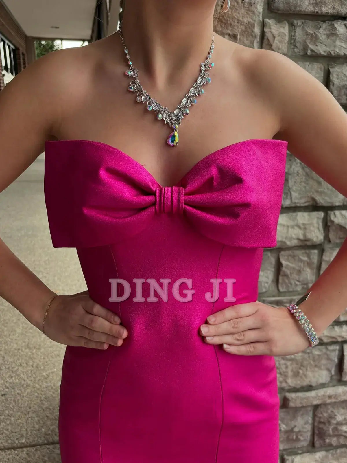 DingJiDress Evening Dress Strapless Bow Mermaid Long Formal Dress Side Fork Elegant Temperament Formal Women's Dresses Wedding Guest Dresses