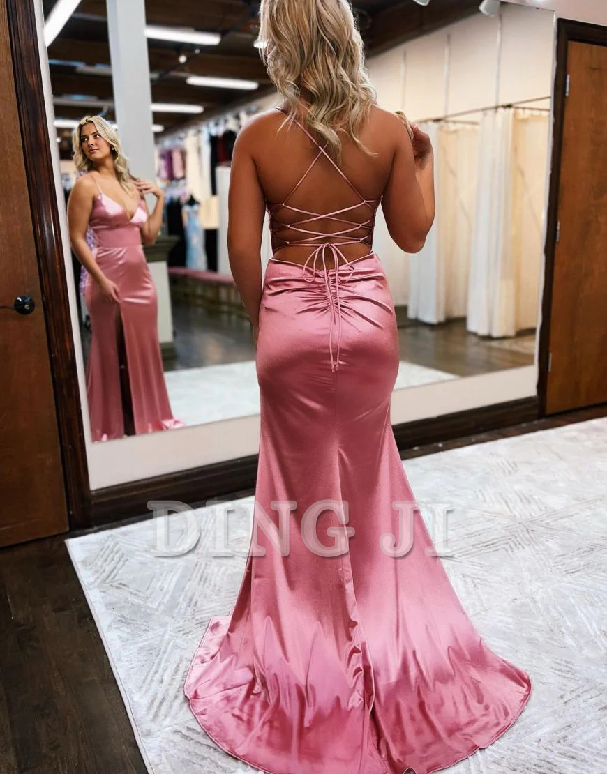 DingJiDress Evening Dress Deep V Neck Mermaid Spaghetti Straps Backless Side Fork Sexy Charming Formal Women's Dresses Wedding Guest Dresses
