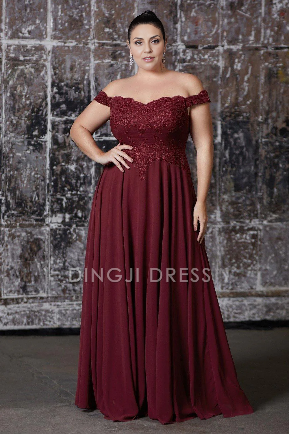 DingJiDress Evening Dress Elegant A Line Off Shoulder Evening Lace Applique Dress Plus Size Mother Of The Bride Dress