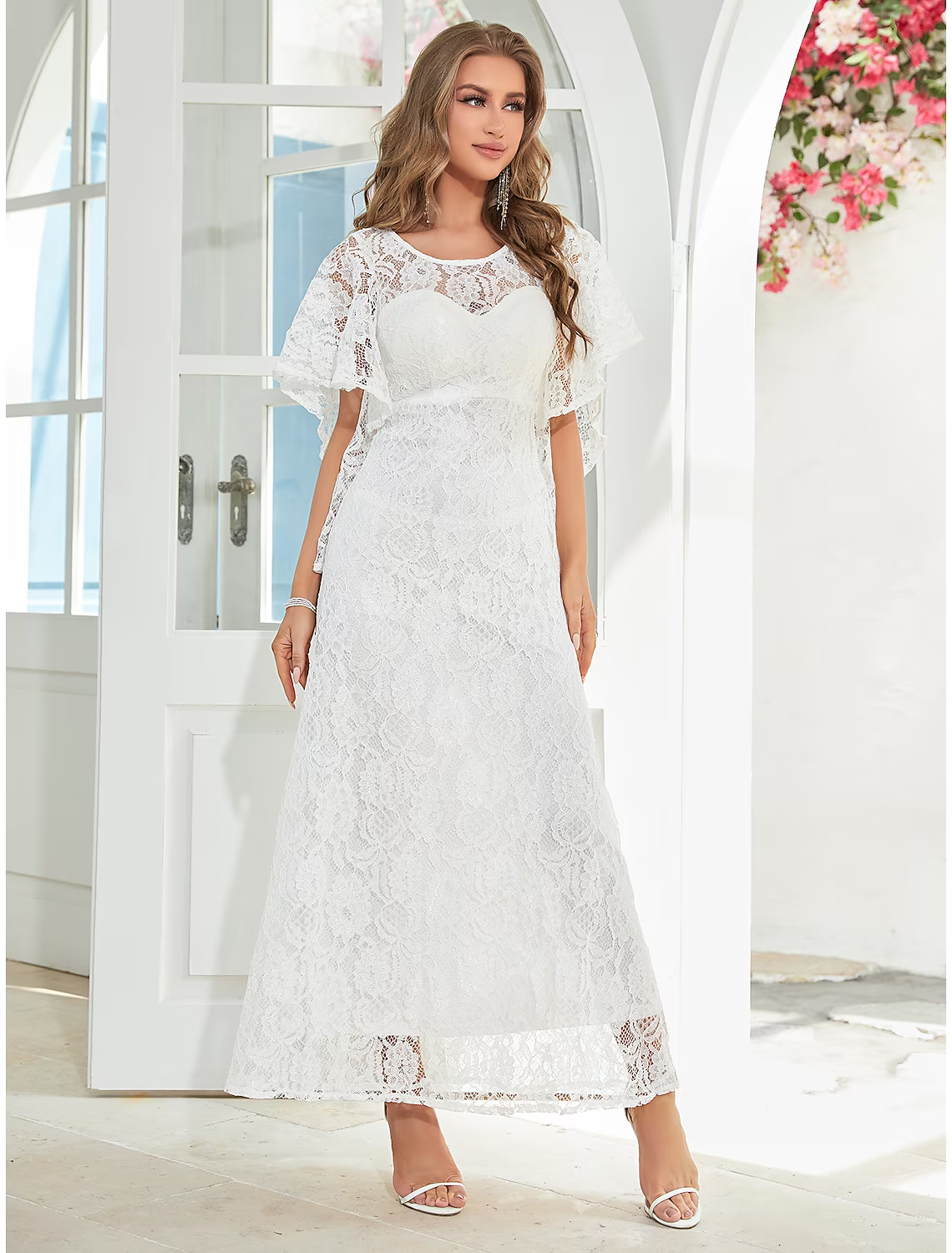 A-Line Wedding Guest Dresses Elegant Dress Party Wear Ankle Length Half Sleeve Lace with Ruffles Appliques Mother of the Bride Dresses