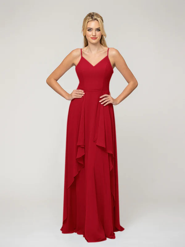 A Line Princess Spaghetti Strap Chiffon Bridesmaid Dresses