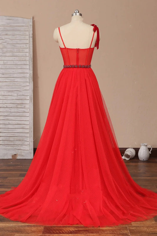 DingJiDress A Line Beaded Prom Dresses Tulle Straps Sweetheart