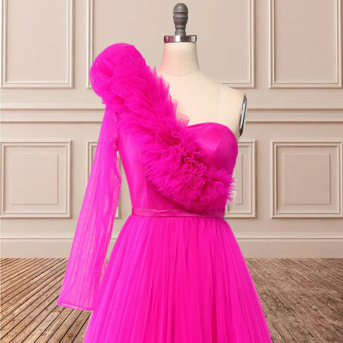 Prom Dresses A Line One Shoulder Long Sleeves With Slit