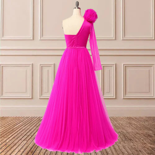 Prom Dresses A Line One Shoulder Long Sleeves With Slit