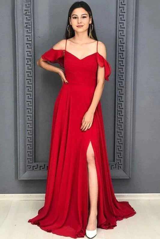 DingJiDress A Line Evening Dresses Chiffon Prom Dresses Long Sexy Split