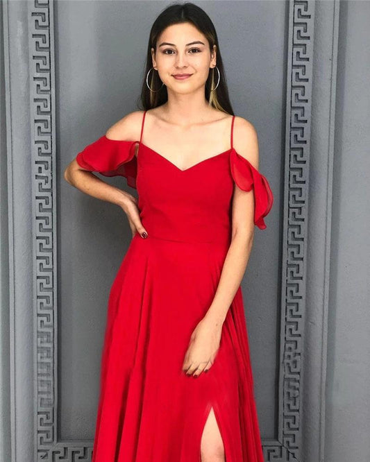 DingJiDress A Line Evening Dresses Chiffon Prom Dresses Long Sexy Split