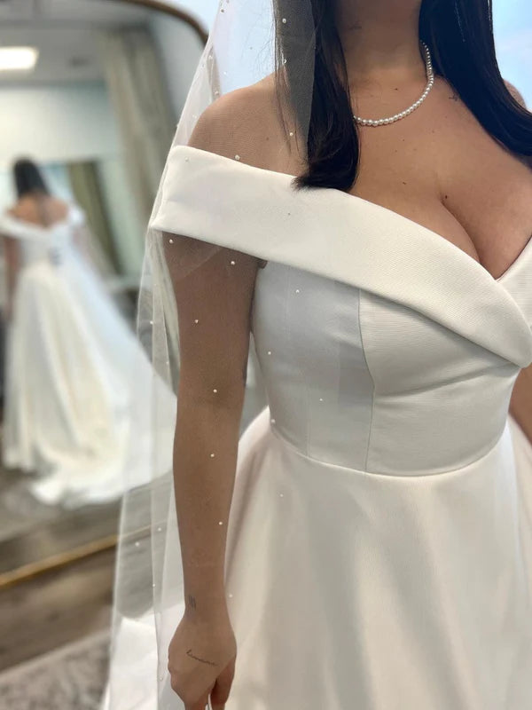 Off The Shoulder Satin Sweetheart A Line Wedding Dresses
