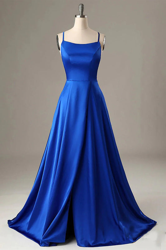 DingJiDress A-Line Prom Dresses Spaghetti Straps Sleeveless Long Front Split