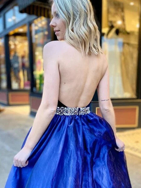 DingJiDress A Line Prom Dresses V-Neck Backless With Beading Belt Evening Gown