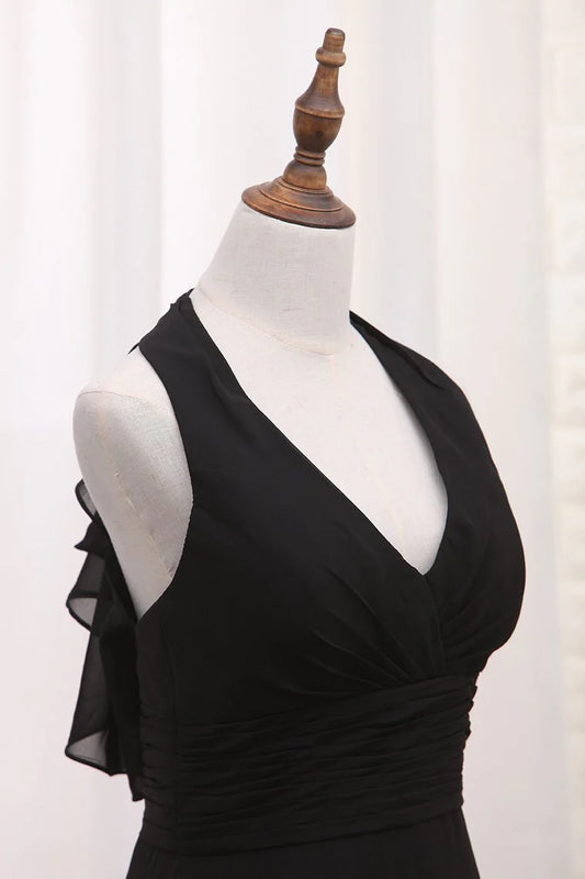 DingJiDress Bridesmaid Dresses A Line With Ruffles Floor Length Chiffon V Neck
