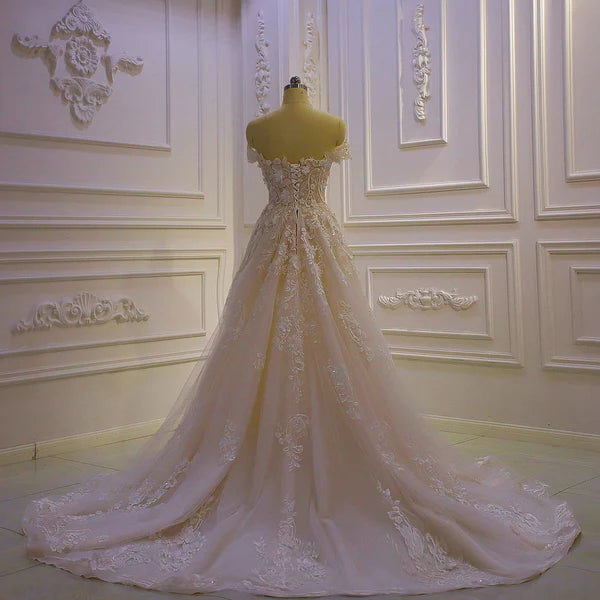 DingJiDress A Line Floral Tulle Off The Shoulder Wedding Dresses