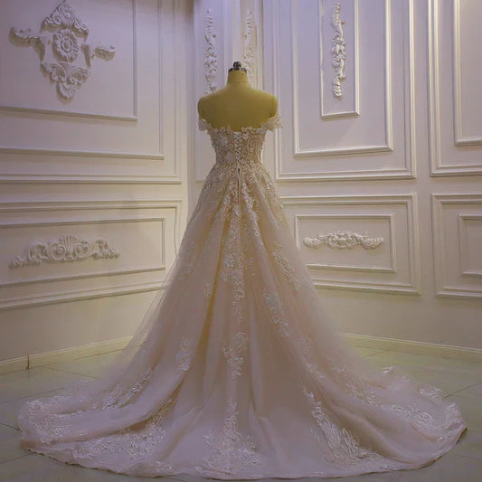 DingJiDress A Line Floral Tulle Off The Shoulder Wedding Dresses