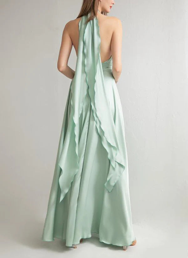 DingJiDress A-Line/Princess Halter Floor-Length Long Bridesmaid Dresses