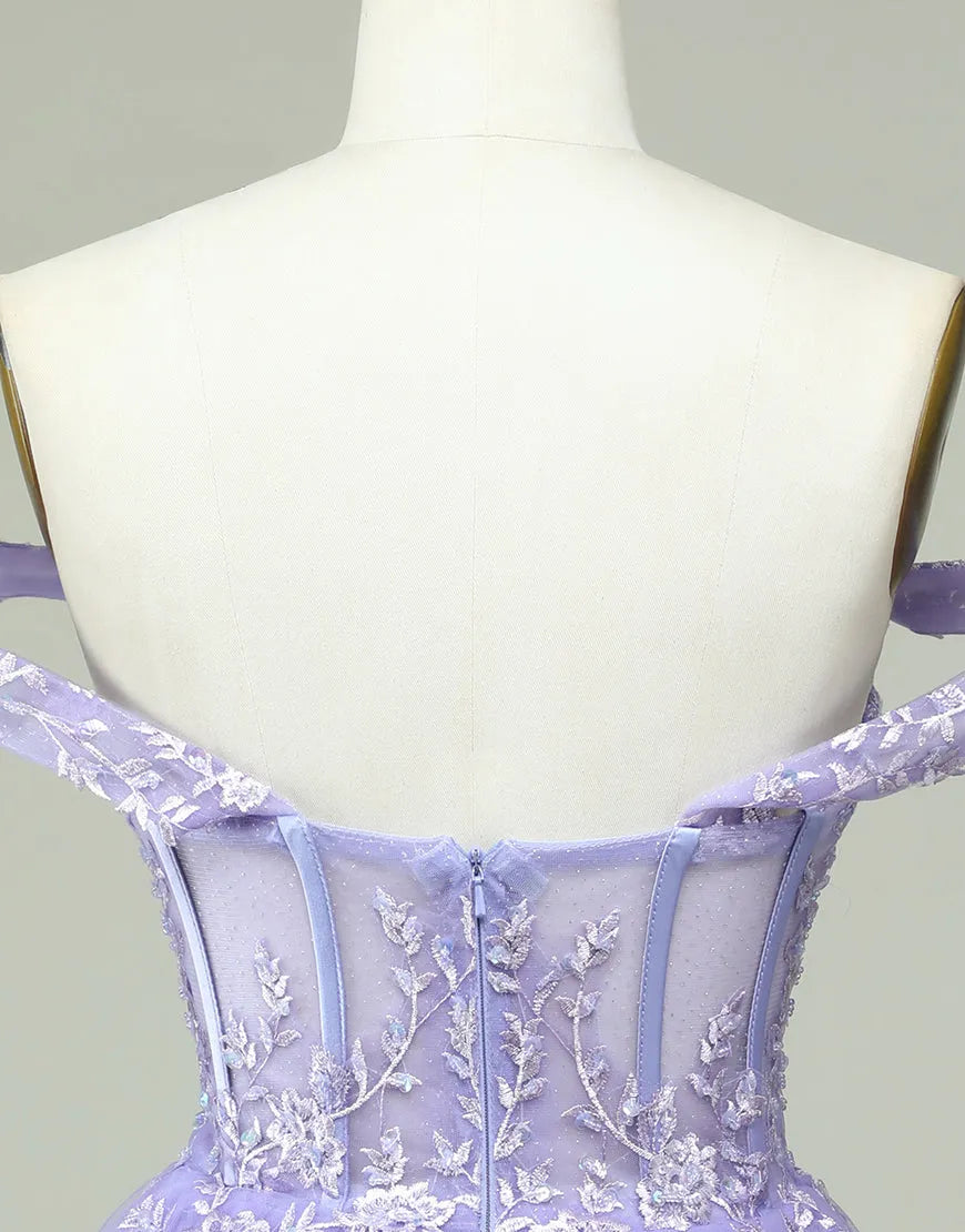 DingJiDress A-Line Off The Shoulder Short Tulle Dress With Appliques