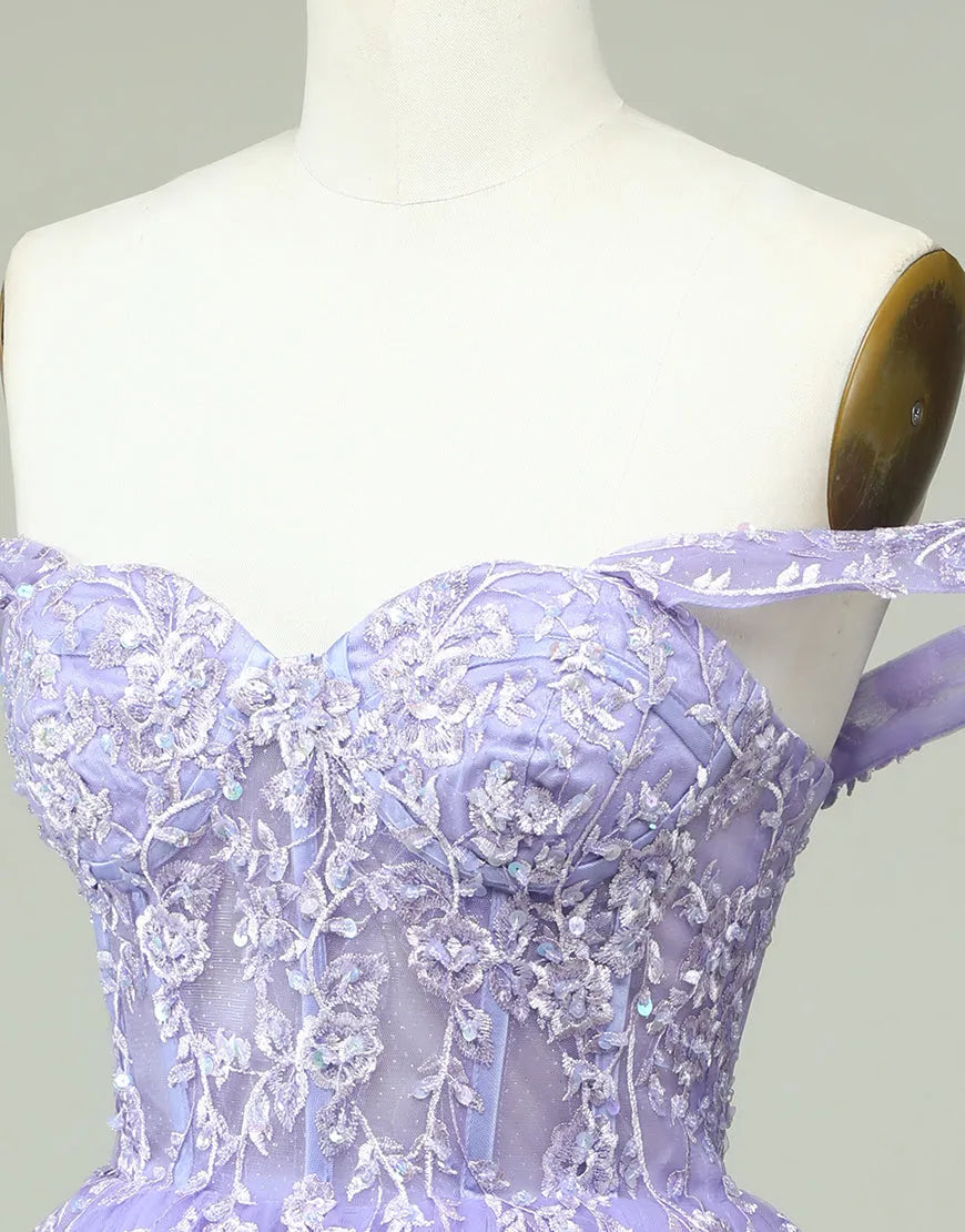 DingJiDress A-Line Off The Shoulder Short Tulle Dress With Appliques