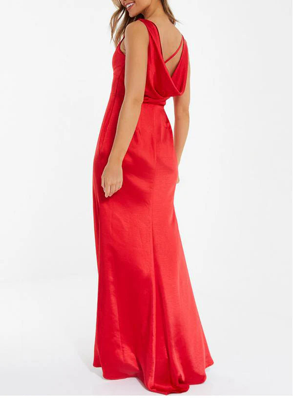 DingJiDress Sheath/Column V-Neck Floor-Length Long Bridesmaid Dresses With Split Side