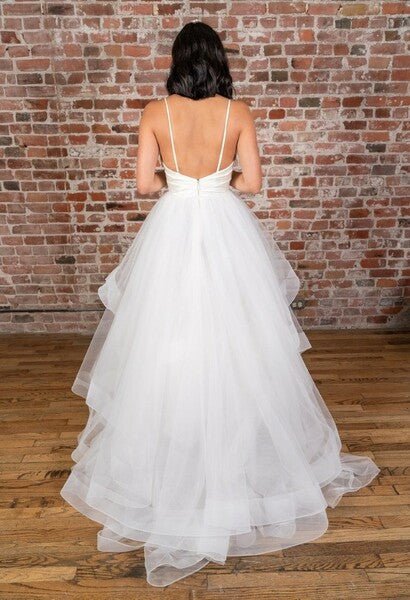DingJiDress Wedding Dresses A line V Neck Straps Prom Dresses With Ruffles