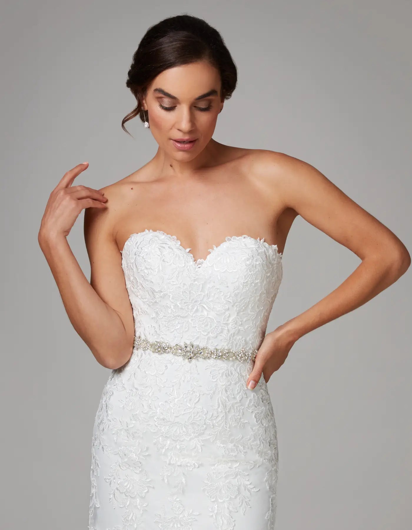 DingJiDress a strapless tulle mermaid with fine floral lace