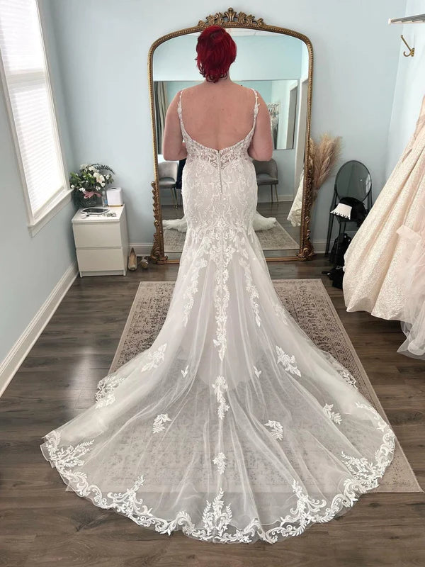 Straps Scoop Applique Mermaid Wedding Dresses