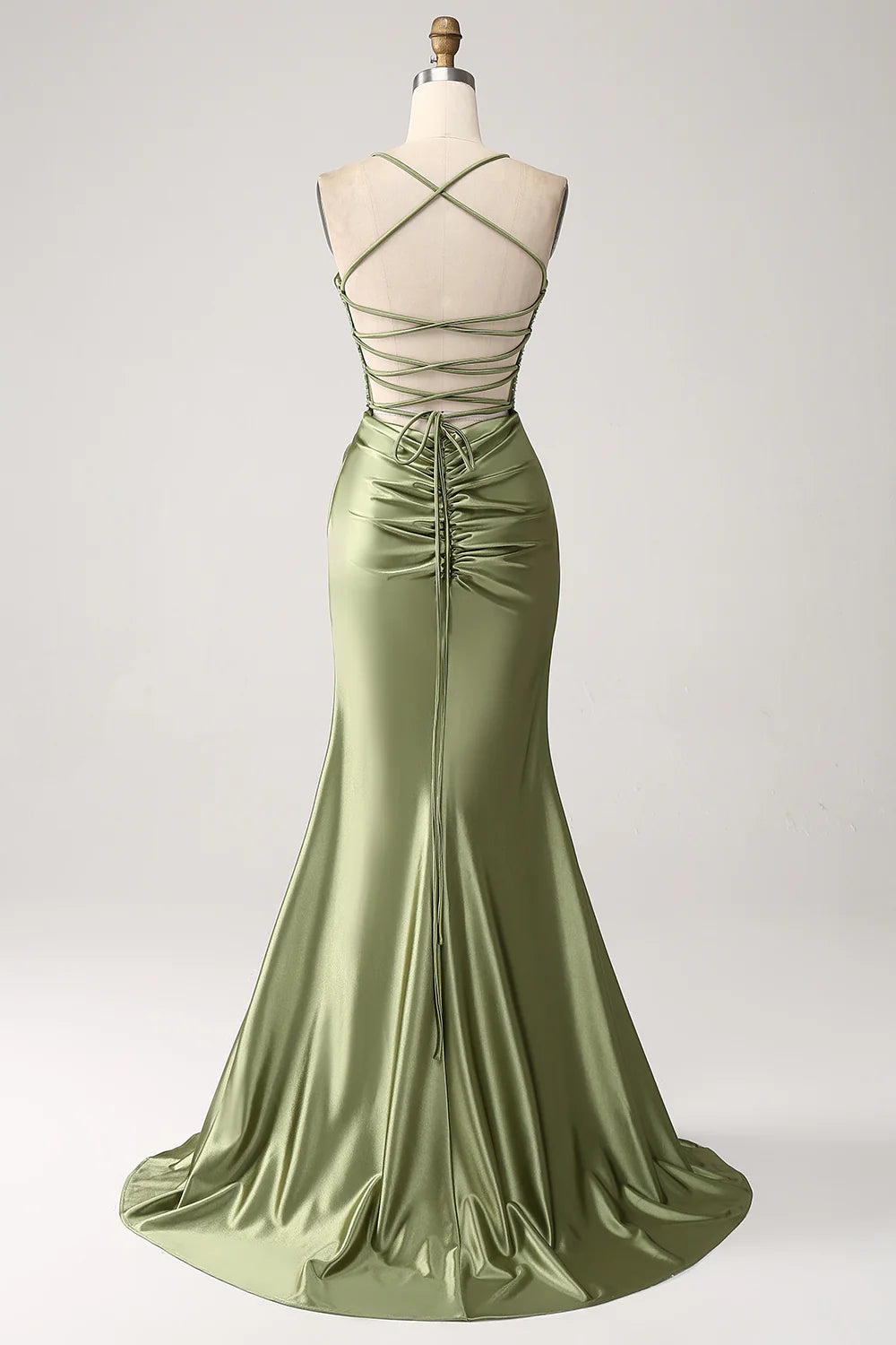 DingJiDress Army Green Mermaid Cowl Neckline Sequin Long Prom Dress With Slit