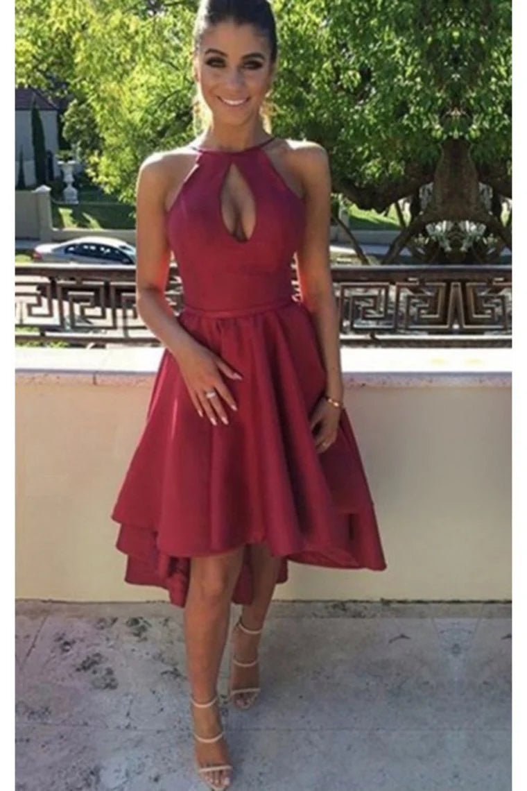 DingJiDress Cocktail Dresses Asymmetrical Spaghetti Straps A Line Satin