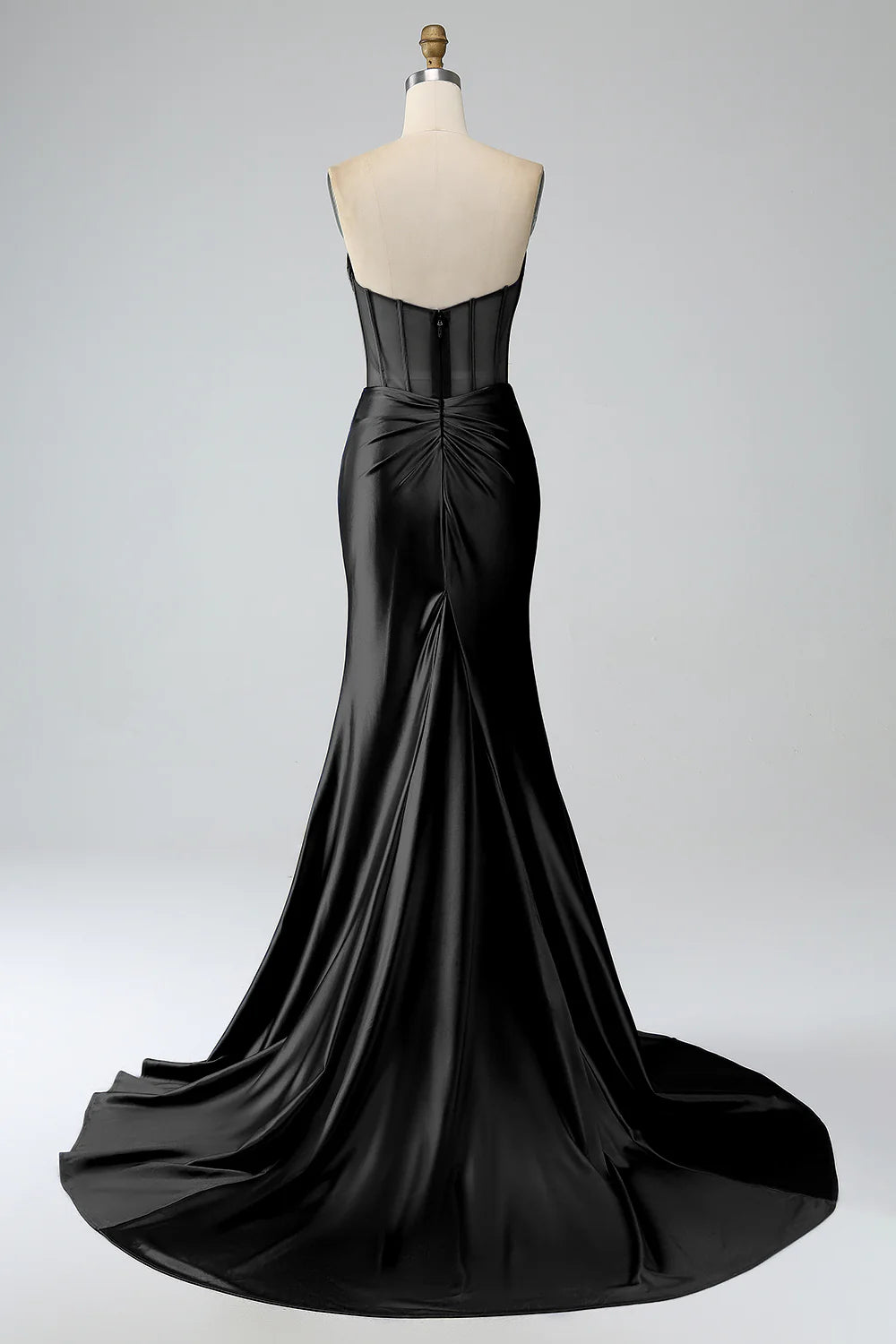 DingJiDress Blush Pink Mermaid Strapless Pleated Corset Long Prom Dress with Slit