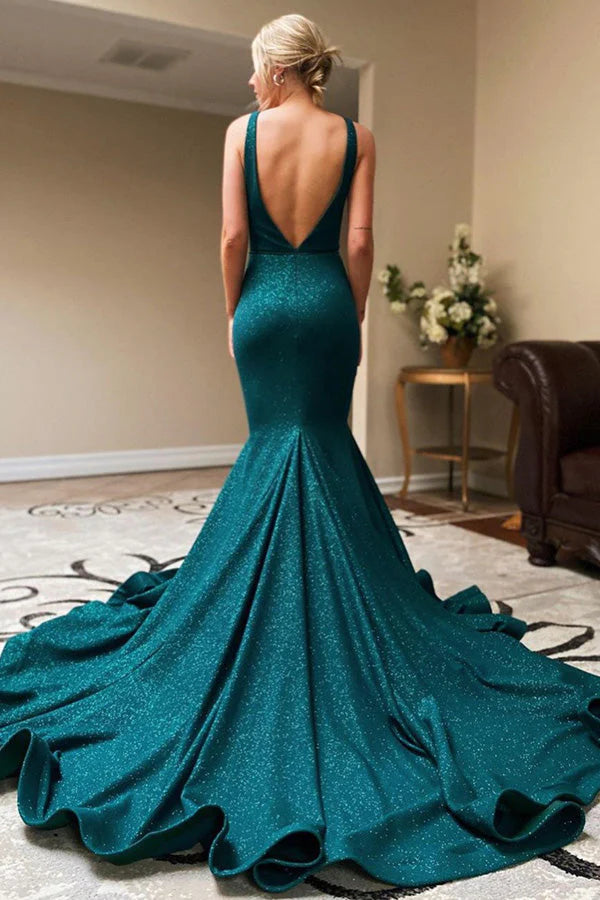 DingJiDress Prom Dresses Backless Mermaid Long V Neck Evening Dress Custom Made Formal Slit